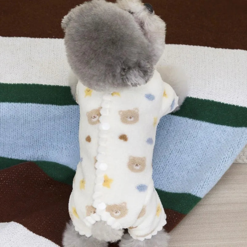 Fleece Dog Pajamas Cute Bear Rabbit Print Four Legged Dog Clothes Autumn Winter Warm Coat for Dog Cat Chihuahua Pet Jumpsuit