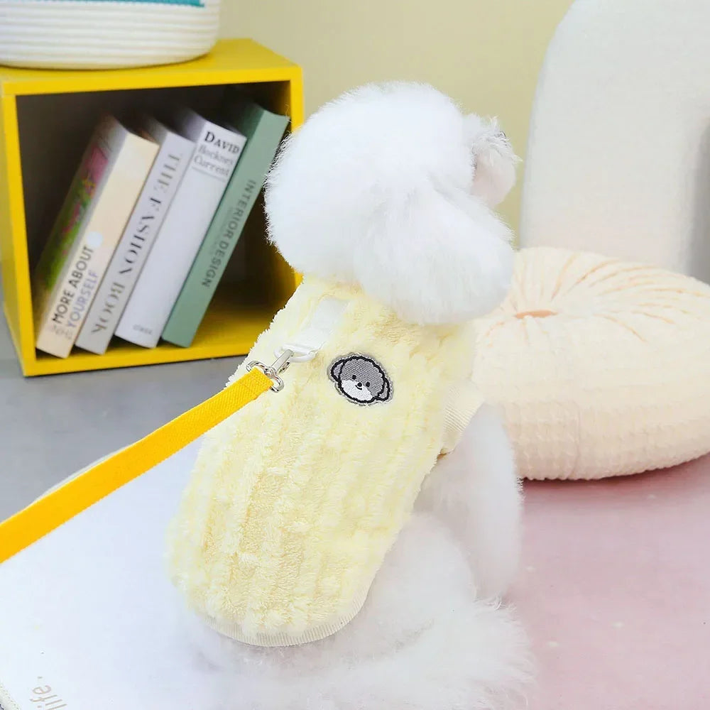 Dog Clothes Warm Coral Velvet Dog Vest with Leash Ring Dog Sweatshirt Winter Pet Outfits Dog Pullover for Puppy Small Dogs Cats