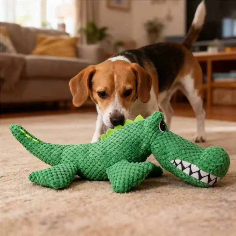 Pet Chew-Resistant Plush Interactive Toy with Sound, Dinosaur Shape, Crocodile, Suitable for Large, Medium, and Small Pets Lik