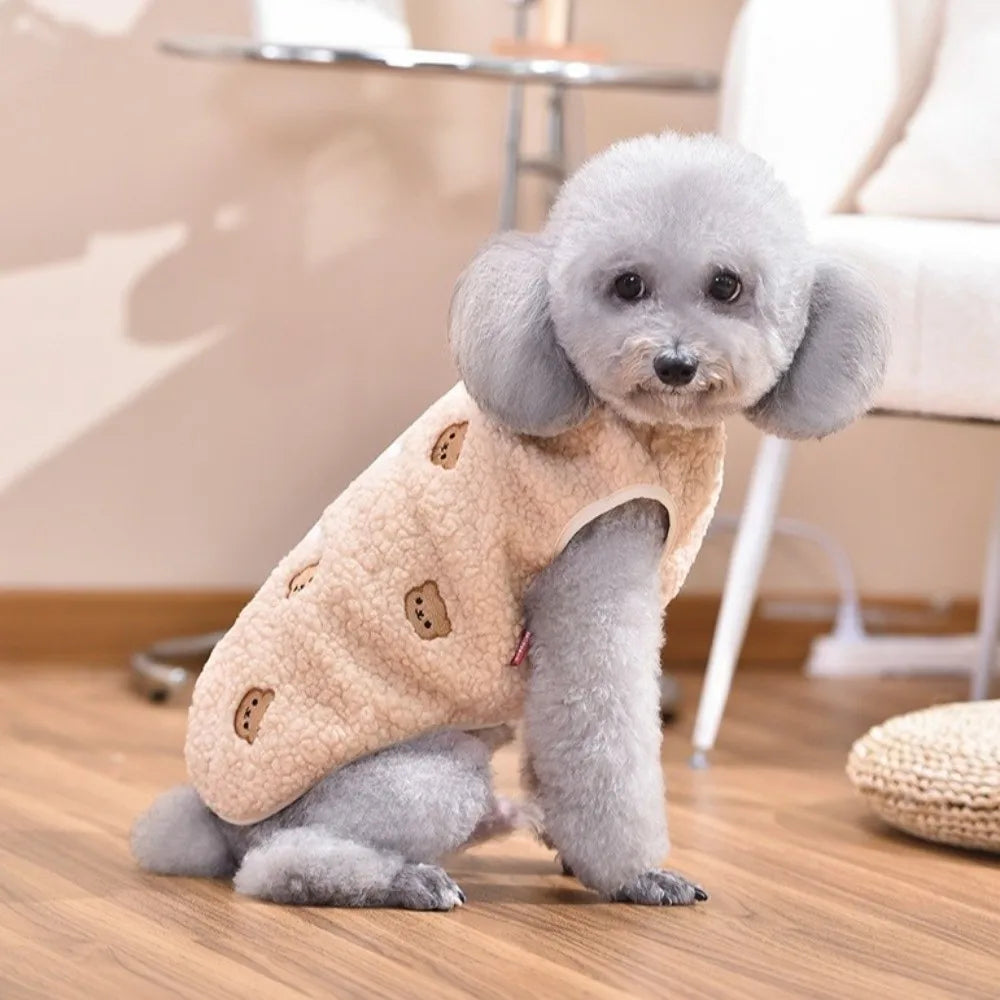 Fashion Bear Strawberry Embroidered Puppy Clothes Cold Proof Soft Warm Vest Windproof Pet Vest Autumn Winter