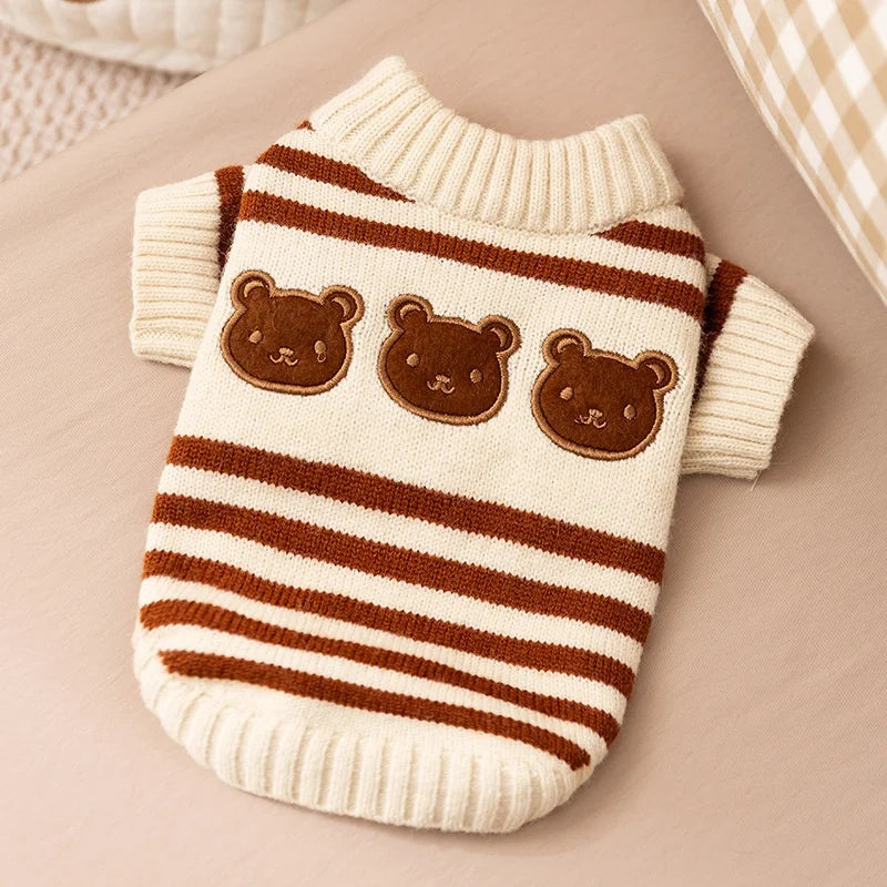 Winter Warm Dog Sweater Soft Dog Knitted Clothes Bear Print Puppy Pullover Luxury Striped Cat Sweater Pet Turtleneck Dog Outfits