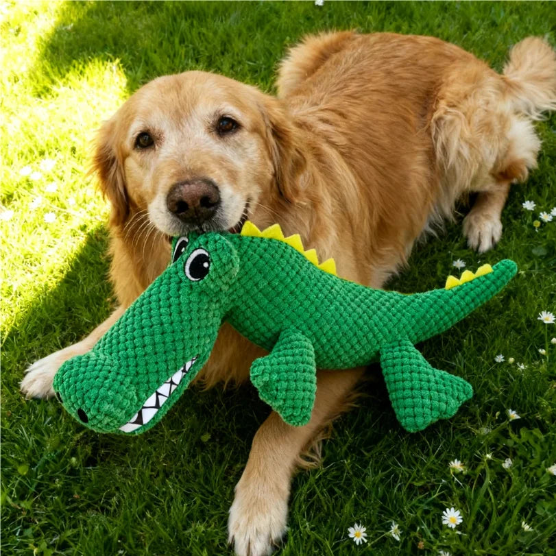 Pet Chew-Resistant Plush Interactive Toy with Sound, Dinosaur Shape, Crocodile, Suitable for Large, Medium, and Small Pets Lik