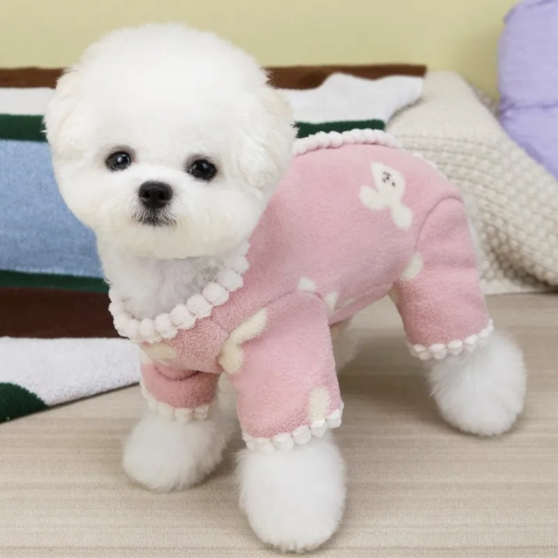 Fleece Dog Pajamas Cute Bear Rabbit Print Four Legged Dog Clothes Autumn Winter Warm Coat for Dog Cat Chihuahua Pet Jumpsuit