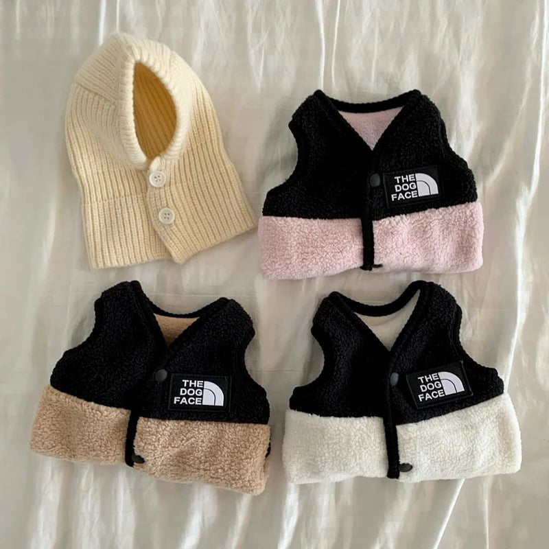 Letter Fleece Dog Clothes Winter Warm Vest  Sleeveless Button Clothe Teddy Chihuahua Embroider Fleece Suit Dog Parts Pet Product