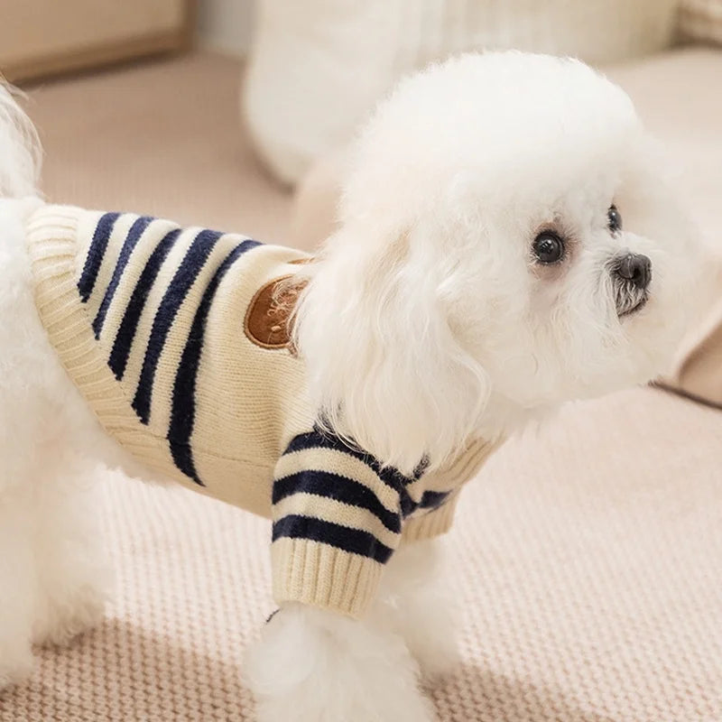 Winter Warm Dog Sweater Soft Dog Knitted Clothes Bear Print Puppy Pullover Luxury Striped Cat Sweater Pet Turtleneck Dog Outfits