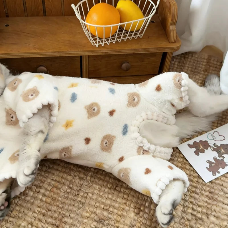 Fleece Dog Pajamas Cute Bear Rabbit Print Four Legged Dog Clothes Autumn Winter Warm Coat for Dog Cat Chihuahua Pet Jumpsuit