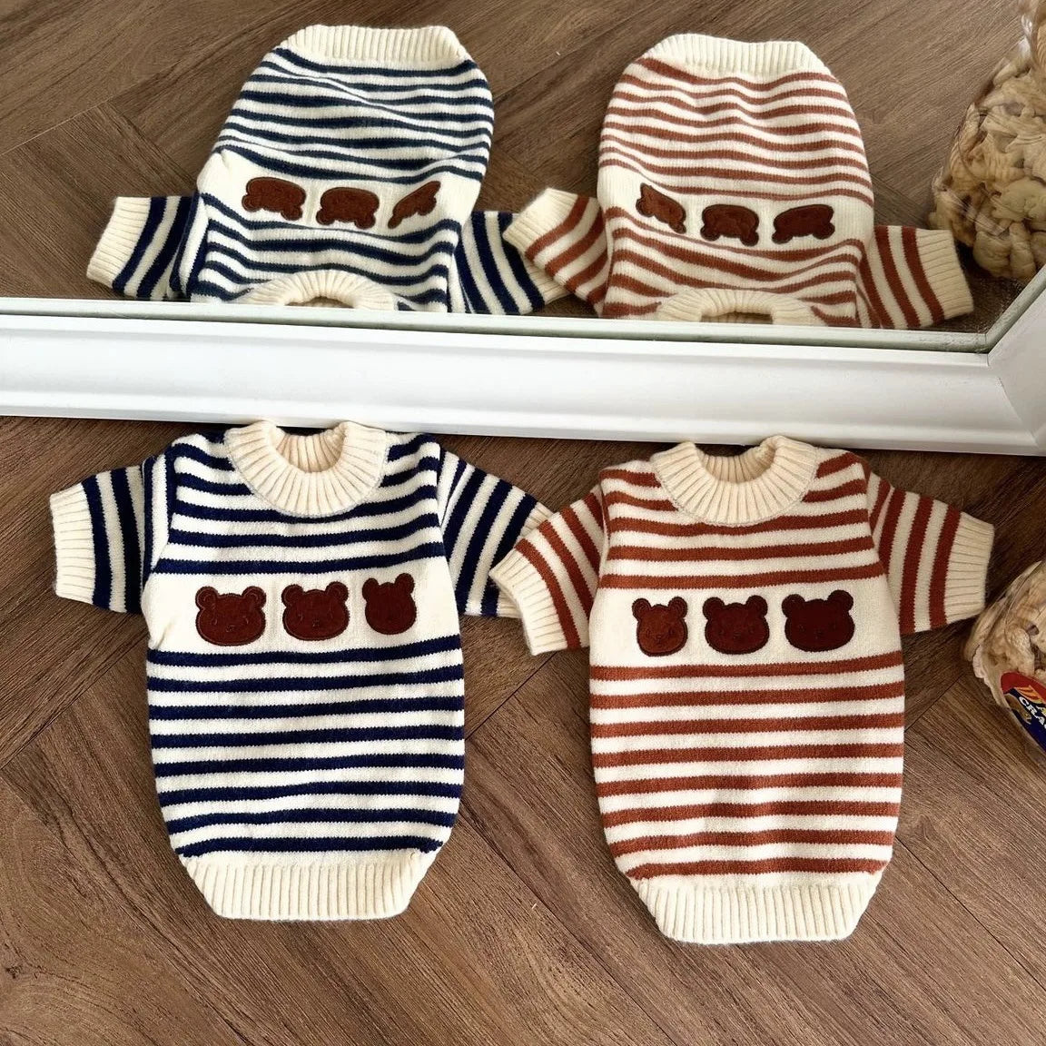 Pet Spring and Autumn Striped Sweater Warm Pet Knitted Sweater Autumn Winter Thickened Small Medium sized Dog Cat Teddy Coat