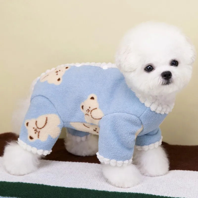 Fleece Dog Pajamas Cute Bear Rabbit Print Four Legged Dog Clothes Autumn Winter Warm Coat for Dog Cat Chihuahua Pet Jumpsuit