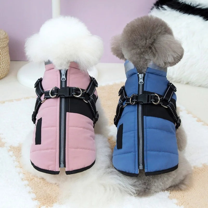 Pet Dog Jacket with Harness Padded Winter Warm Dog Clothes Reflective Puppy Cat Vest Zipper Jacket Pet Down Coat Chihuahua Coat