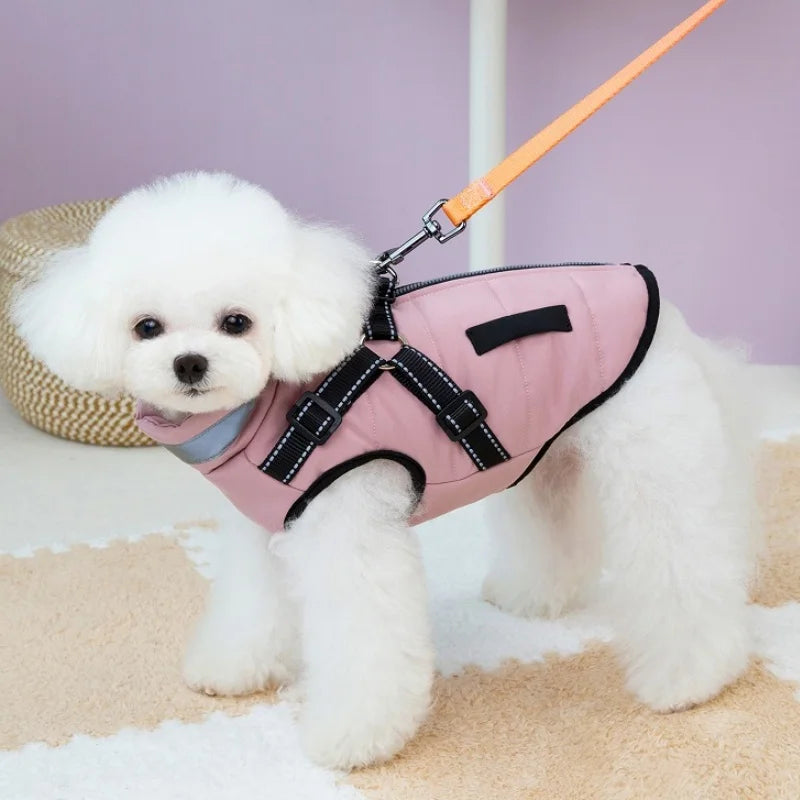 Pet Dog Jacket with Harness Padded Winter Warm Dog Clothes Reflective Puppy Cat Vest Zipper Jacket Pet Down Coat Chihuahua Coat
