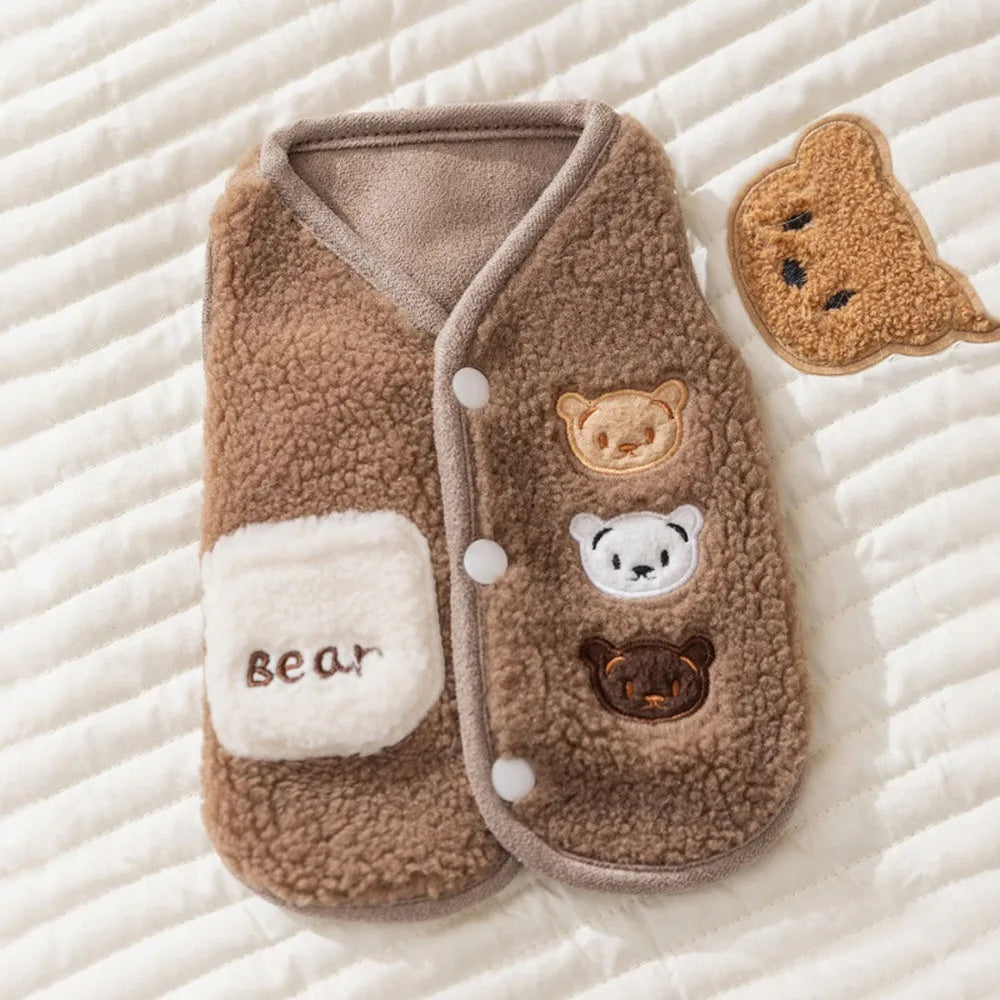 Fashion Dog Clothes Thickened Cartoon Bear Pet Coat Windproof Keep Warm Puppy Clothes Vest For Small Medium Dog