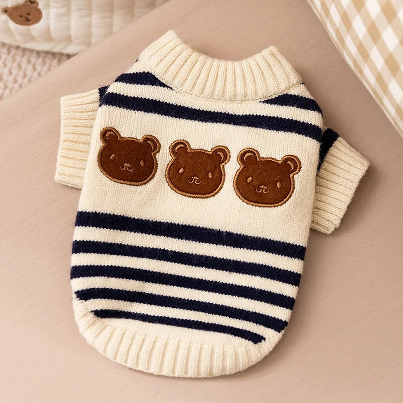 Winter Warm Dog Sweater Soft Dog Knitted Clothes Bear Print Puppy Pullover Luxury Striped Cat Sweater Pet Turtleneck Dog Outfits