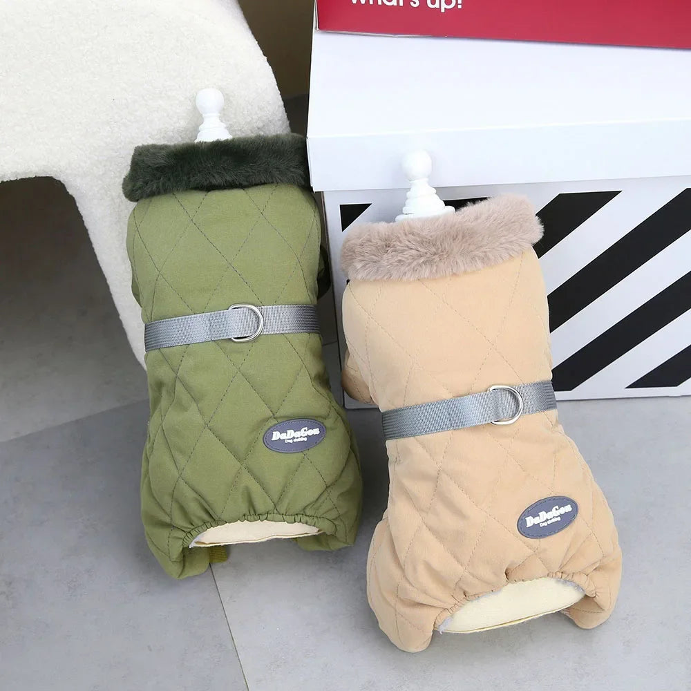 Plaid Winter Dog Coat with Fur Collar