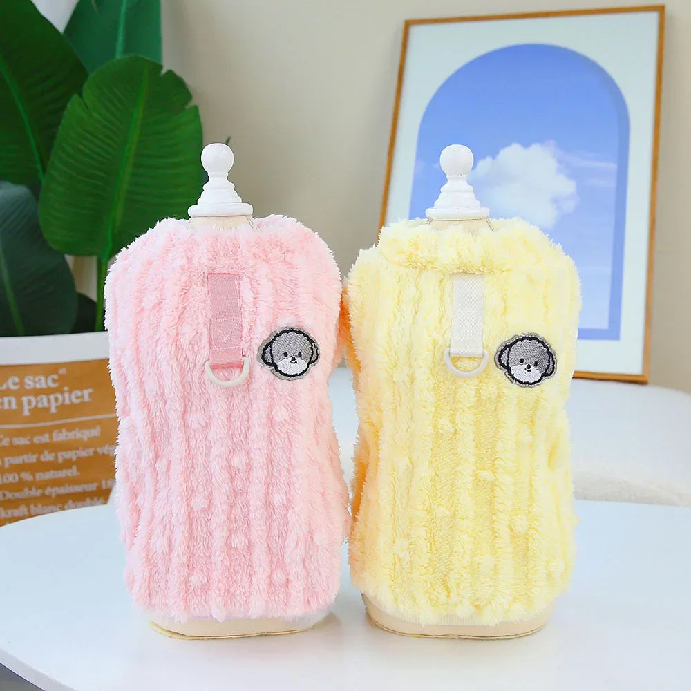 Dog Clothes Warm Coral Velvet Dog Vest with Leash Ring Dog Sweatshirt Winter Pet Outfits Dog Pullover for Puppy Small Dogs Cats