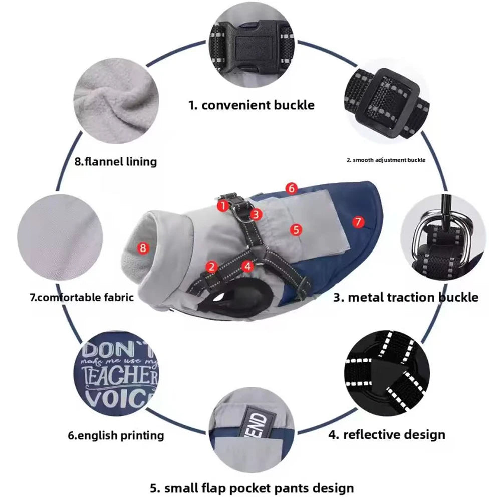 New Pet Dog Winter Warm Coat Vest with Pocket Reflective Puppy Vest Harness Jacket Autumn Winter Clothing For Dogs Cats Clothes