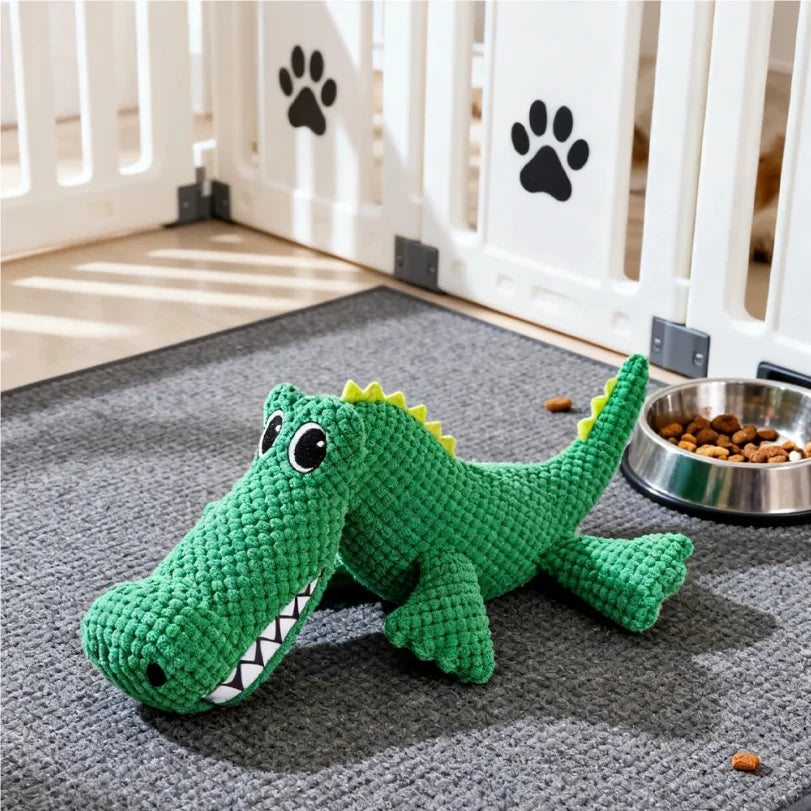 Pet Chew-Resistant Plush Interactive Toy with Sound, Dinosaur Shape, Crocodile, Suitable for Large, Medium, and Small Pets Lik