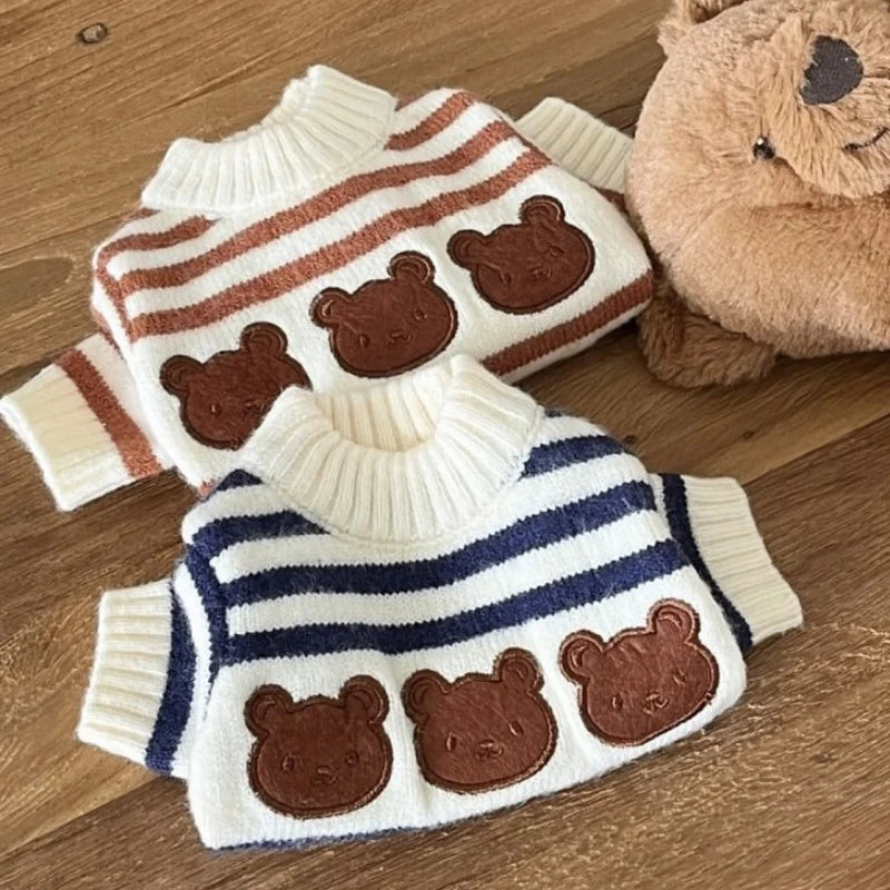 Winter Warm Dog Sweater Soft Dog Knitted Clothes Bear Print Puppy Pullover Luxury Striped Cat Sweater Pet Turtleneck Dog Outfits