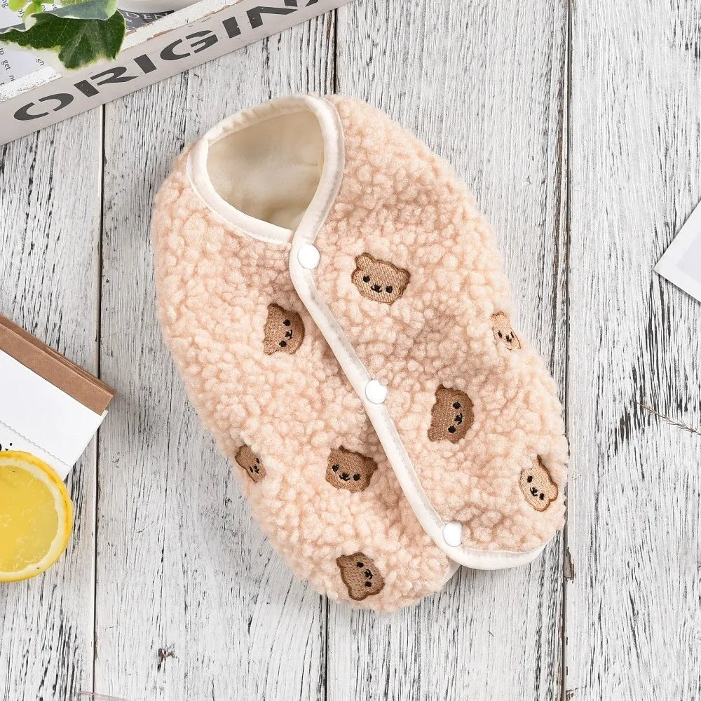 Fashion Bear Strawberry Embroidered Puppy Clothes Cold Proof Soft Warm Vest Windproof Pet Vest Autumn Winter