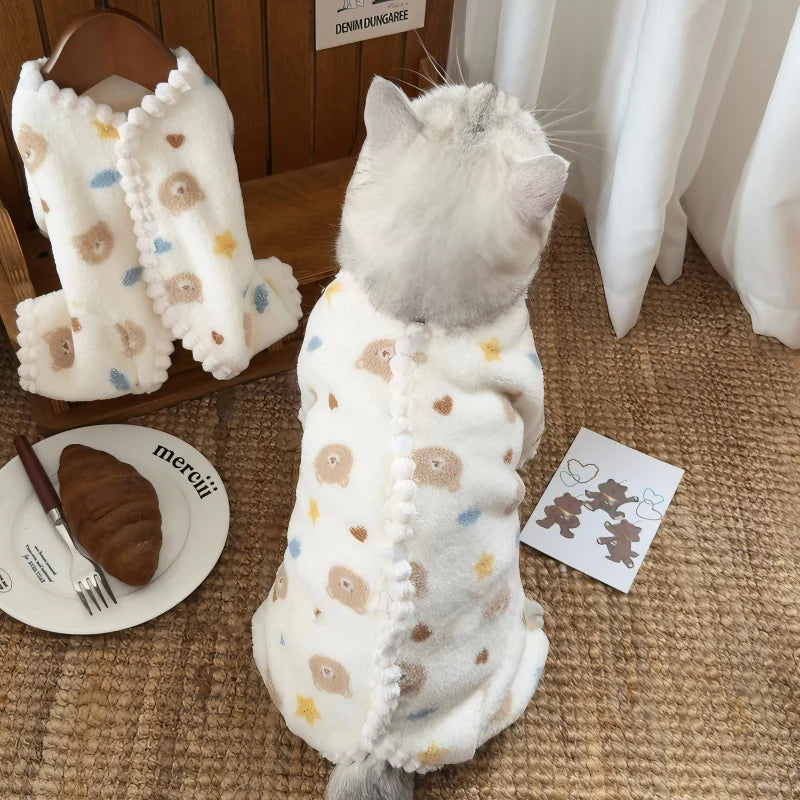 Fleece Dog Pajamas Cute Bear Rabbit Print Four Legged Dog Clothes Autumn Winter Warm Coat for Dog Cat Chihuahua Pet Jumpsuit