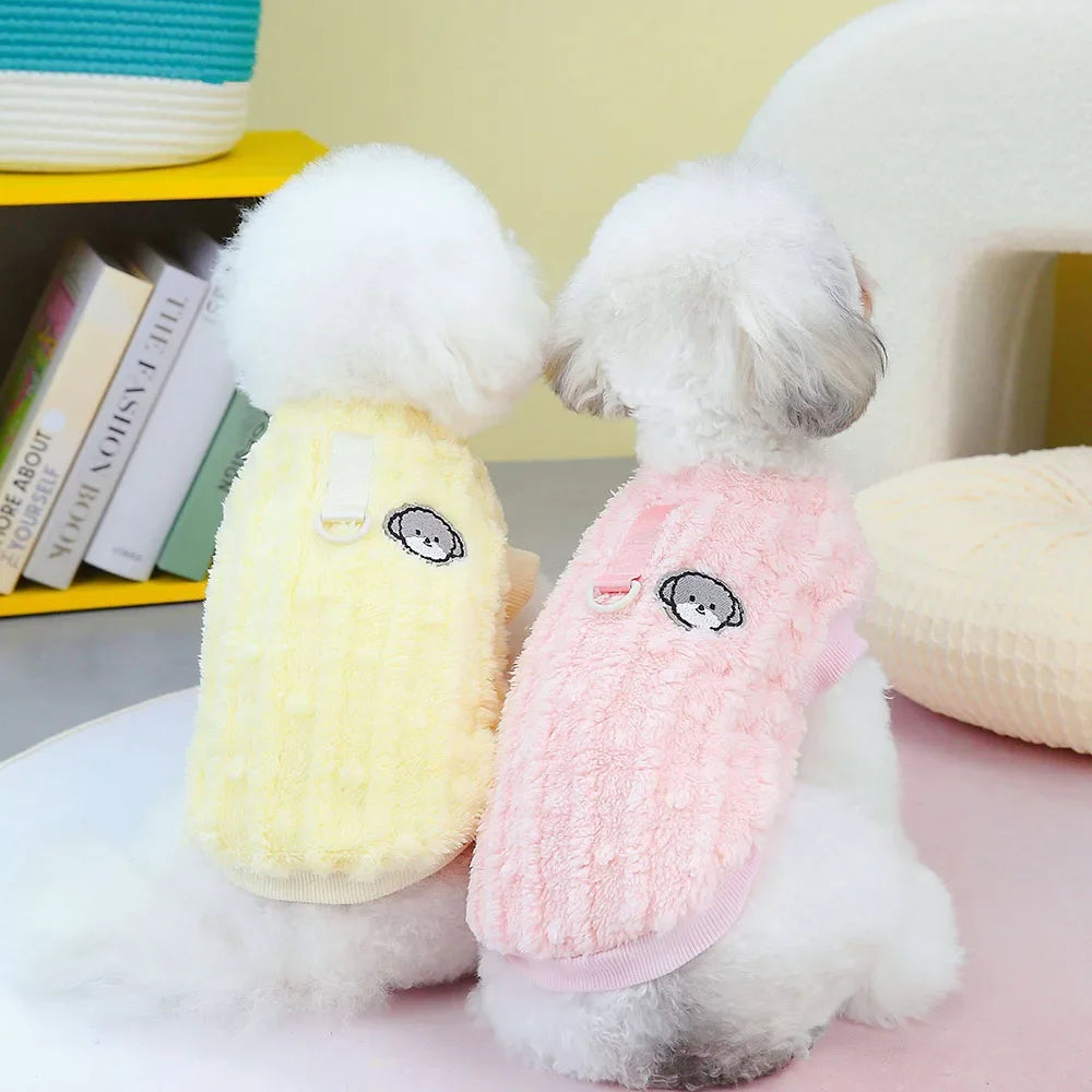 Dog Clothes Warm Coral Velvet Dog Vest with Leash Ring Dog Sweatshirt Winter Pet Outfits Dog Pullover for Puppy Small Dogs Cats