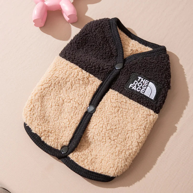 Letter Fleece Dog Clothes Winter Warm Vest  Sleeveless Button Clothe Teddy Chihuahua Embroider Fleece Suit Dog Parts Pet Product