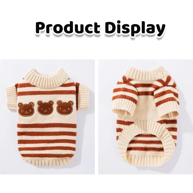 Winter Warm Dog Sweater Soft Dog Knitted Clothes Bear Print Puppy Pullover Luxury Striped Cat Sweater Pet Turtleneck Dog Outfits