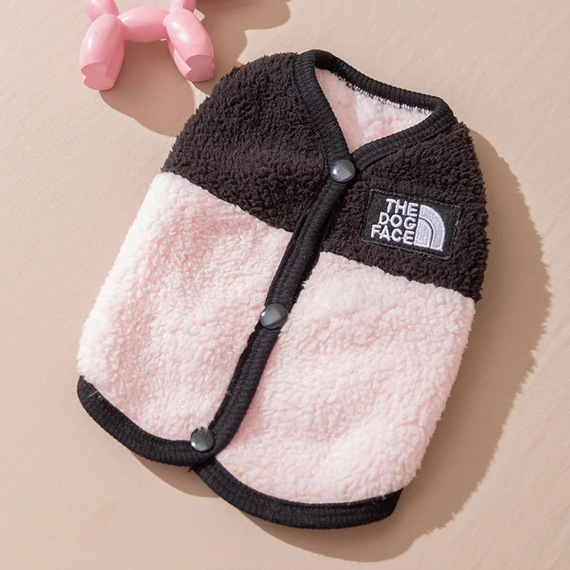 Letter Fleece Dog Clothes Winter Warm Vest  Sleeveless Button Clothe Teddy Chihuahua Embroider Fleece Suit Dog Parts Pet Product