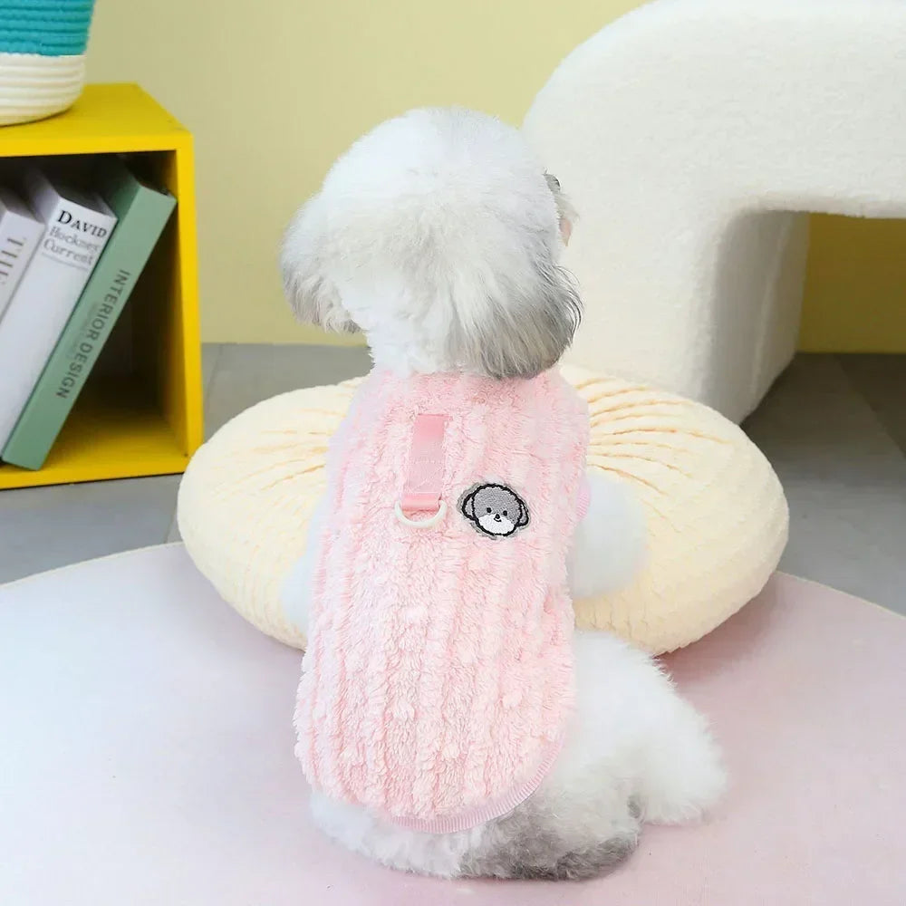 Dog Clothes Warm Coral Velvet Dog Vest with Leash Ring Dog Sweatshirt Winter Pet Outfits Dog Pullover for Puppy Small Dogs Cats
